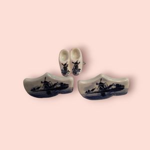 Porcelain Dutch windmill clog shoe. 2 pins Brooch